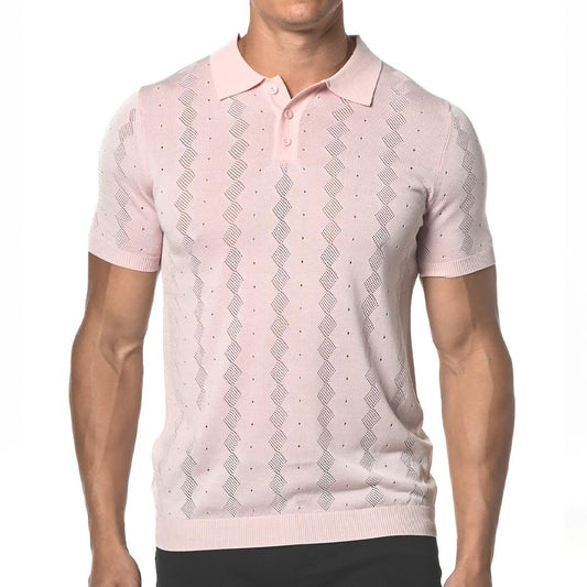 Pink Diamond Argyle Silk and Tencel Mesh Knit Polo Shirt by Postmarc