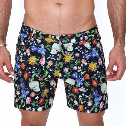 Black Hand Painted Dutch Floral Shorts by Skull & Bones