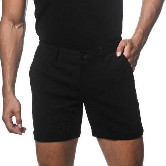 Black 6" Inseam Textured Stretch Knit Chino Short by Postmarc