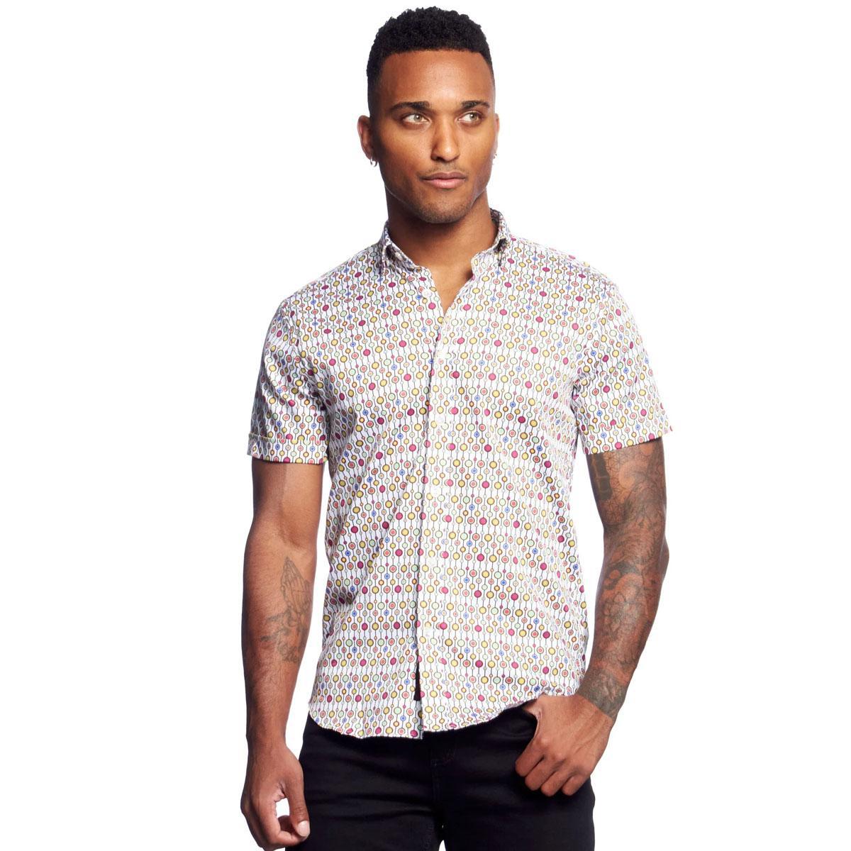 Candy Shoppe White/Multicolor Short Sleeve Button Down Shirt by Eight-X