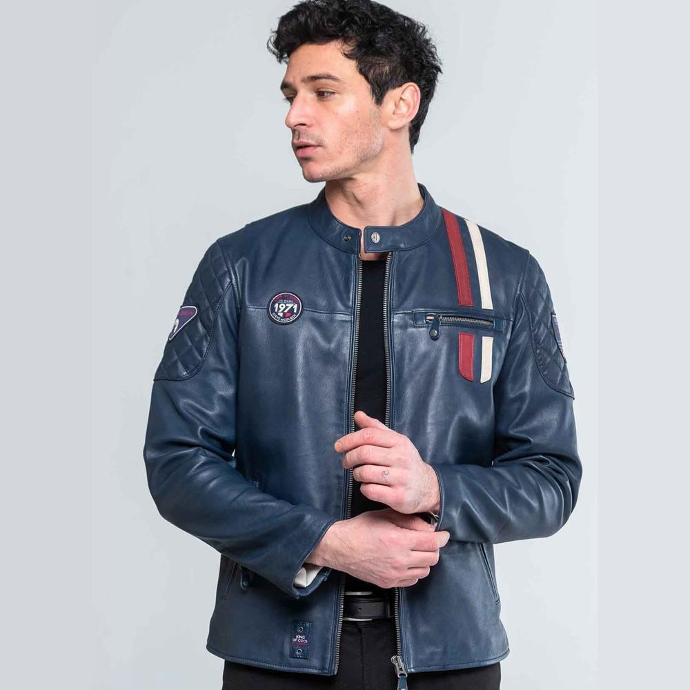 Steve McQueen Blue Lambskin Leather Racing Jacket