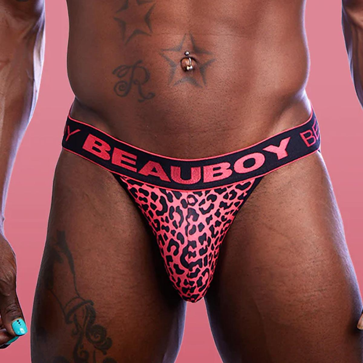 Coral/Black Leopard Print Thong by Beauboy Menswear