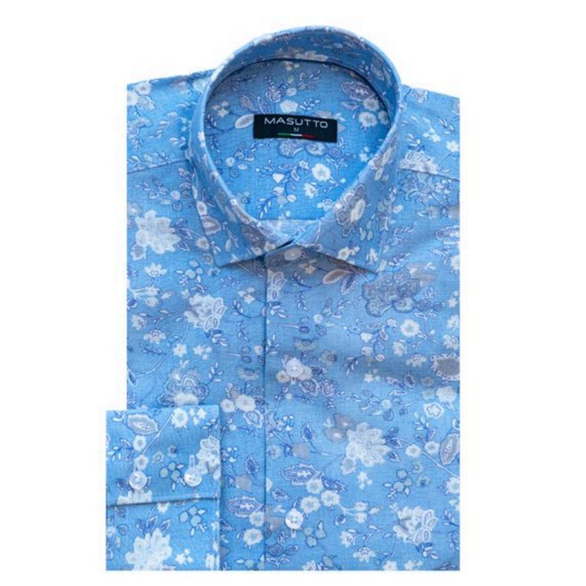 Julia Blue Floral Cotton Long Sleeve Shirt by Masutto