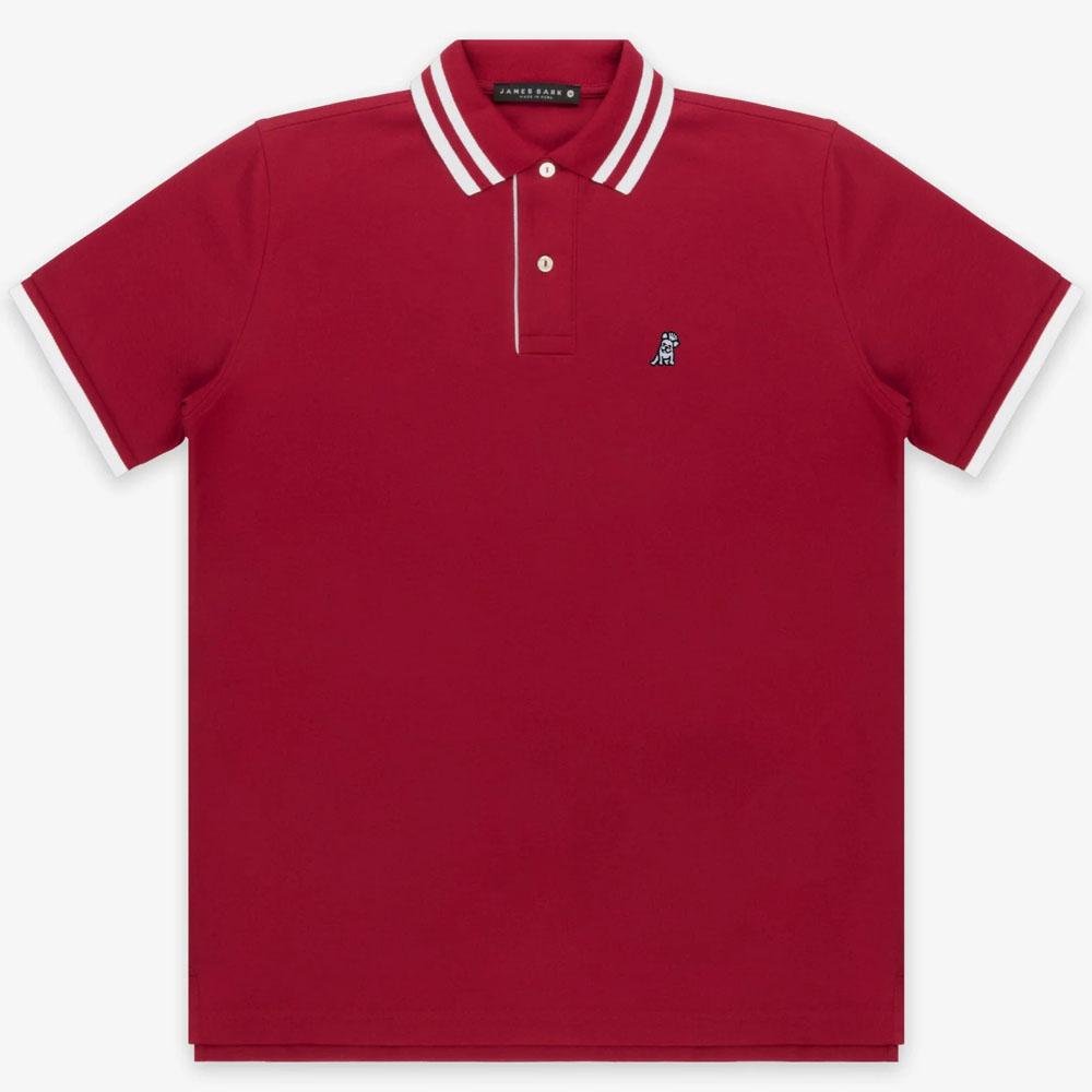 Chili Pepper Red Polo Shirt with White Striped Collar and French Bulldog Logo by James Bark