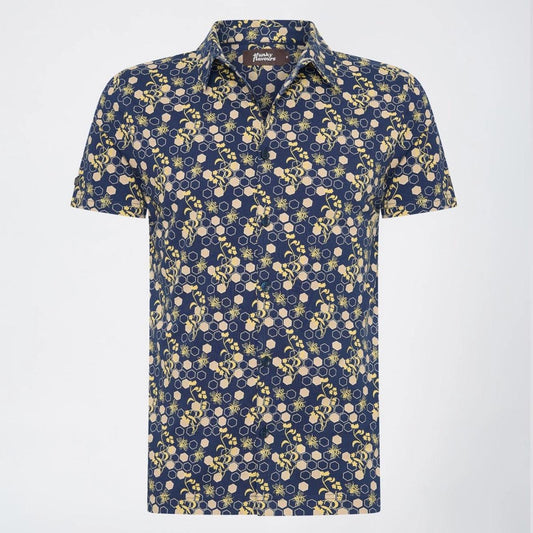 Computer Love Bee Print Navy/Yellow Short Sleeve Cotton Shirt by 4FunkyFlavours