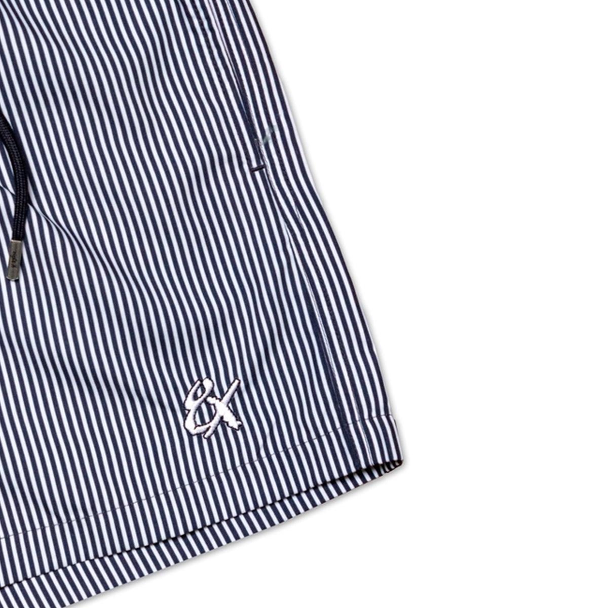 Navy Striped Slim Fit Swim Trunks by Eight X