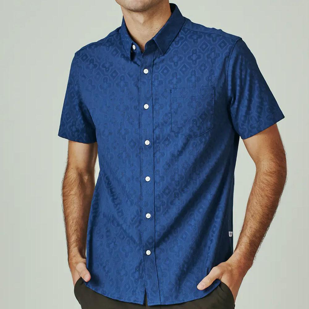 Atlas Navy Geometric Texture Short Sleeve Shirt by 7 Diamonds