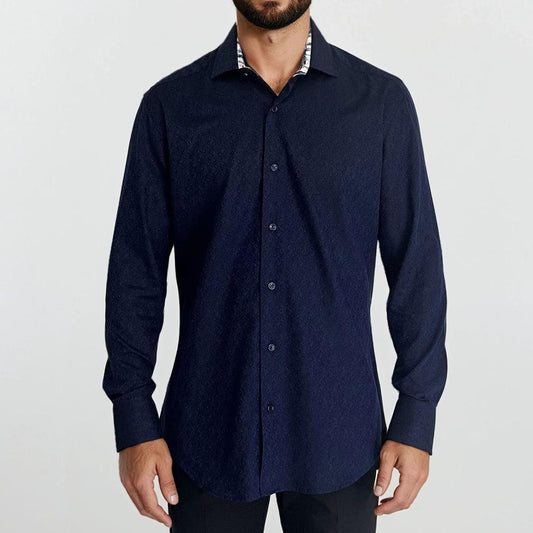 Harbor Navy Jacquard Cotton Long Sleeve Shirt by Masutto