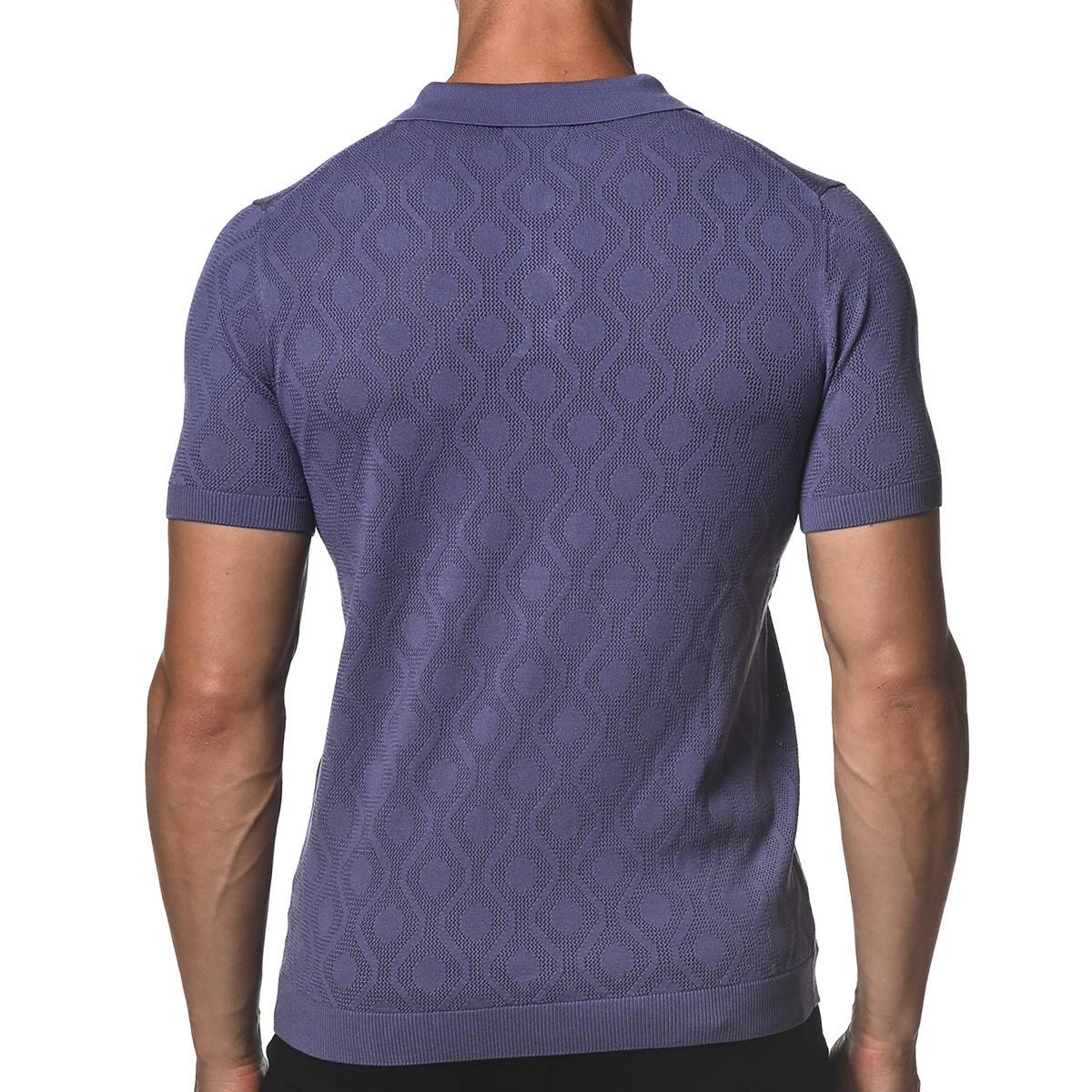 Violet Purple Spiro Textured Silk and Tencel Mesh Knit Polo Shirt by Postmarc
