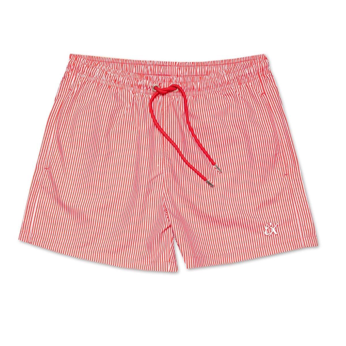 Red Striped Slim Fit Swim Trunks by Eight X