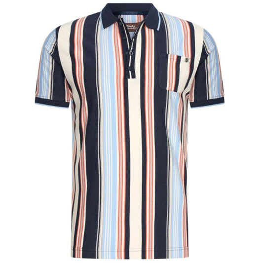 How Did We Lose It? Navy/Ecru Striped Knit Polo by 4funkyflavours